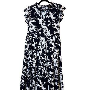 Pinch Dark Navy Flutter Sleeve Tiered Midi Dress Sz L